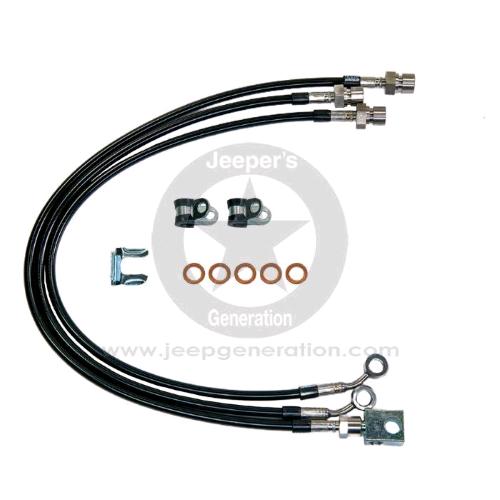 1984-06 Set 3 tubi freno treccia acciaio Inox AERONAUTICO allungati ant-post YJ XJ TJ ZJ